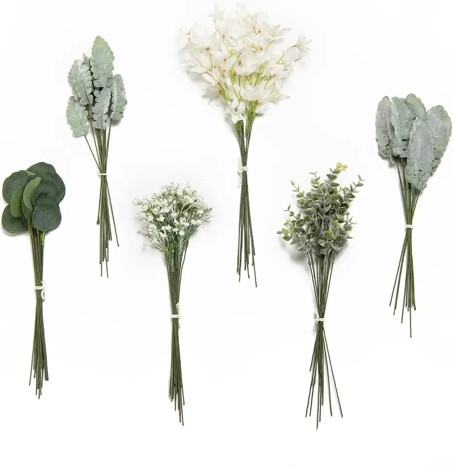 Ling's moment Artificial Faux Greenery Stems 98pcs Sage Green Fake Greenery