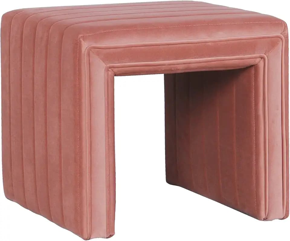 Spatial Order 19" Modern Channel Tufted Velvet Ottoman - Blush Pink