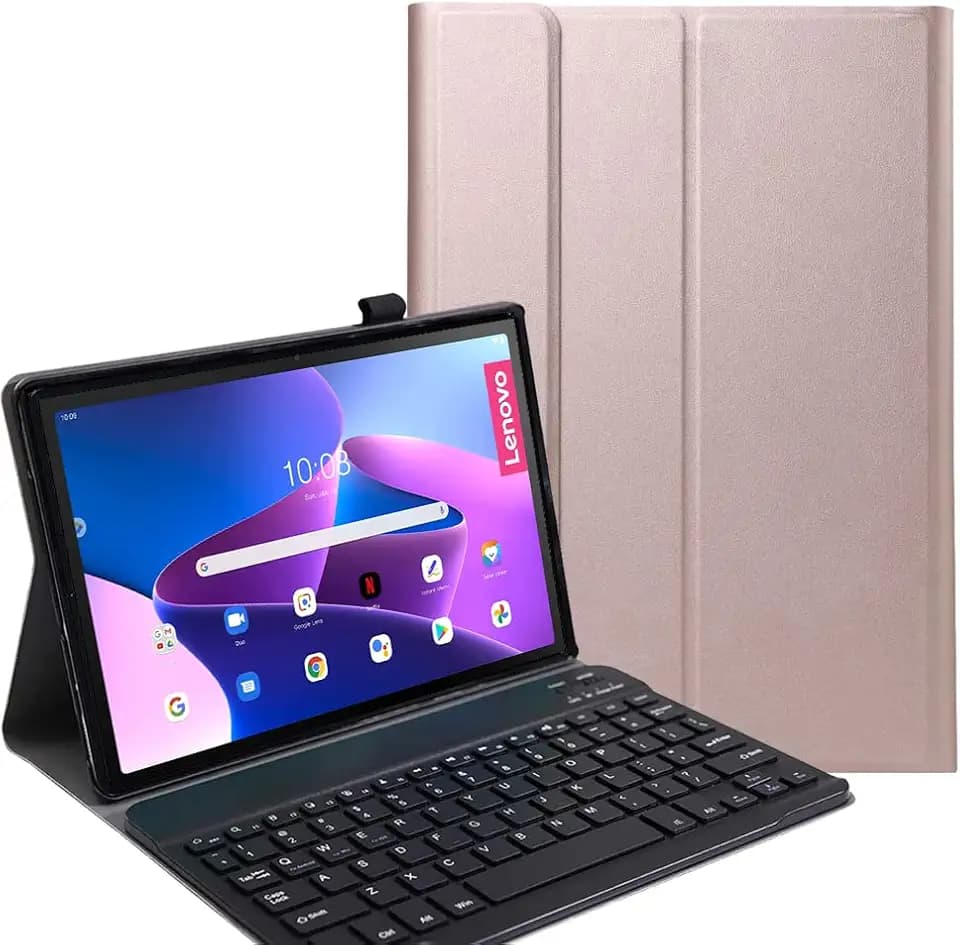 Spanish Keyboard Case Ñ für Lenovo Tab M10 Plus 3rd Gen, Spanish Slim Keyboard Case mit magnetisch abnehmbarem drahtlosem Bluetooth für Lenovo Tab M10 Plus 3rd Gen 10,6'' TB-125/128FU, Roségold