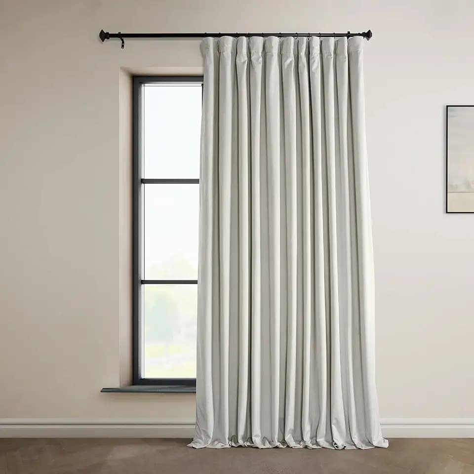 Extra Wide Plush Velvet Blackout Curtains (1Panel) 100W X 96L, Misty White