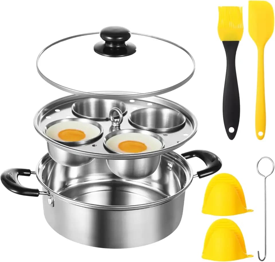 Egg Poacher Pan Nonstick 4 Eggs, 304Stainless Steel Poached Egg Cooker