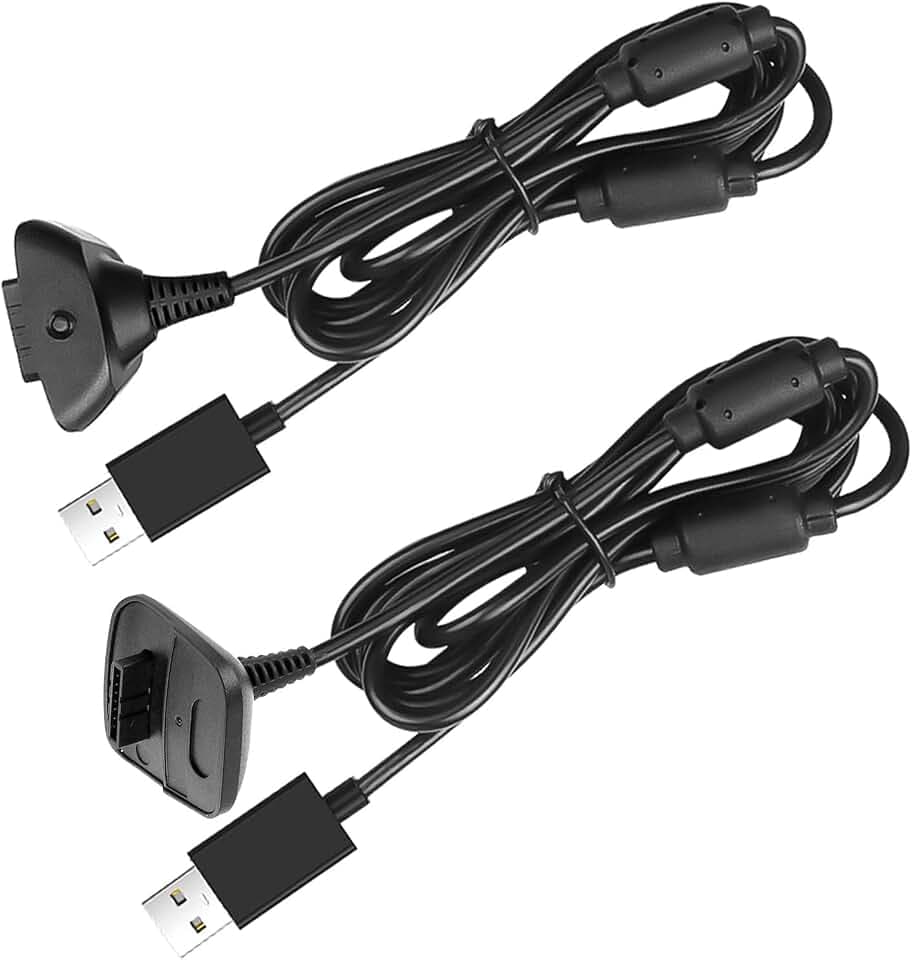 Reiso 2 Pack USB Charging Cable Wireless Charger for Xbox 360 Wireless Controller (Black)