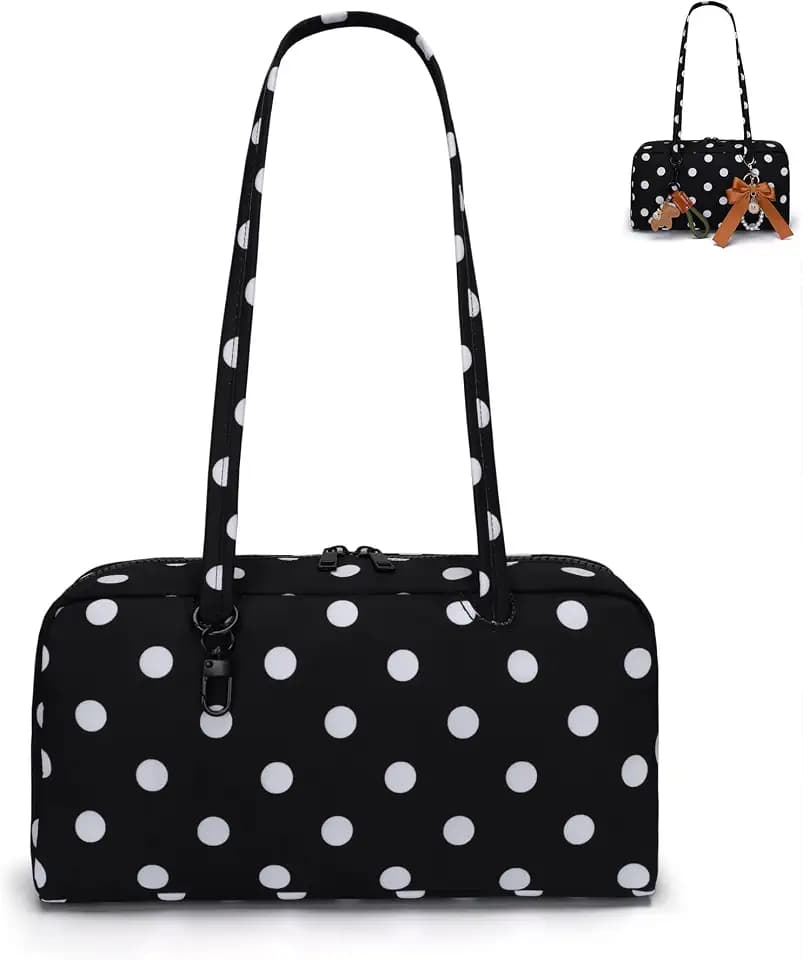 Nylon Bowler Bag Shoulder Purses for Women with Charm Loop