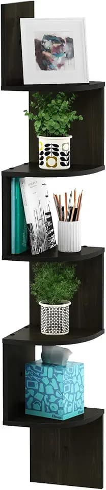 Furinno Rossi 5-Tier Corner Floating Book Shelves for Wall, Espresso