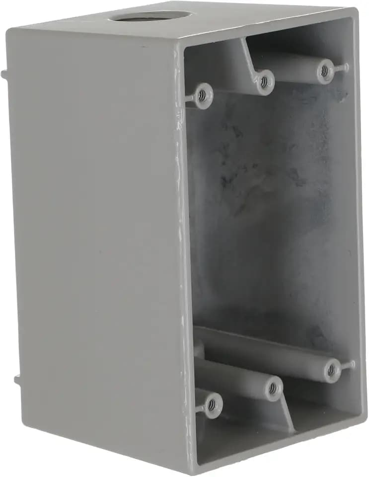 Hubbell 5385-0 Raco 2-5/8-Inch Deep Weatherproof Electrical Box with Gang, 1/2-Inch Outlets, 4-1/2" x 2-3/4" Size, Gray