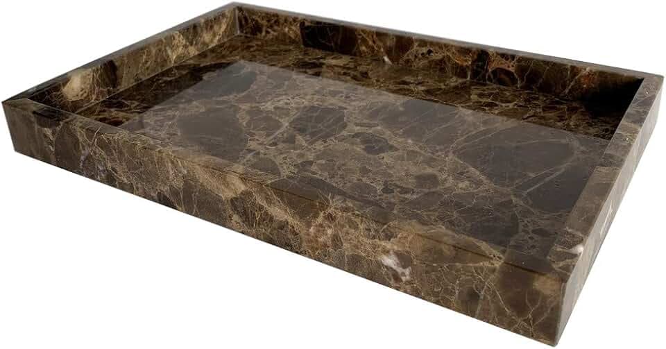 Natural Marble Storage Vanity Tray, Cosmetics Jewelery Tray, Kitchen Organizer, Coffee Table Tray (Coffee Net, 11.8L x 7.87W x 1.18H)