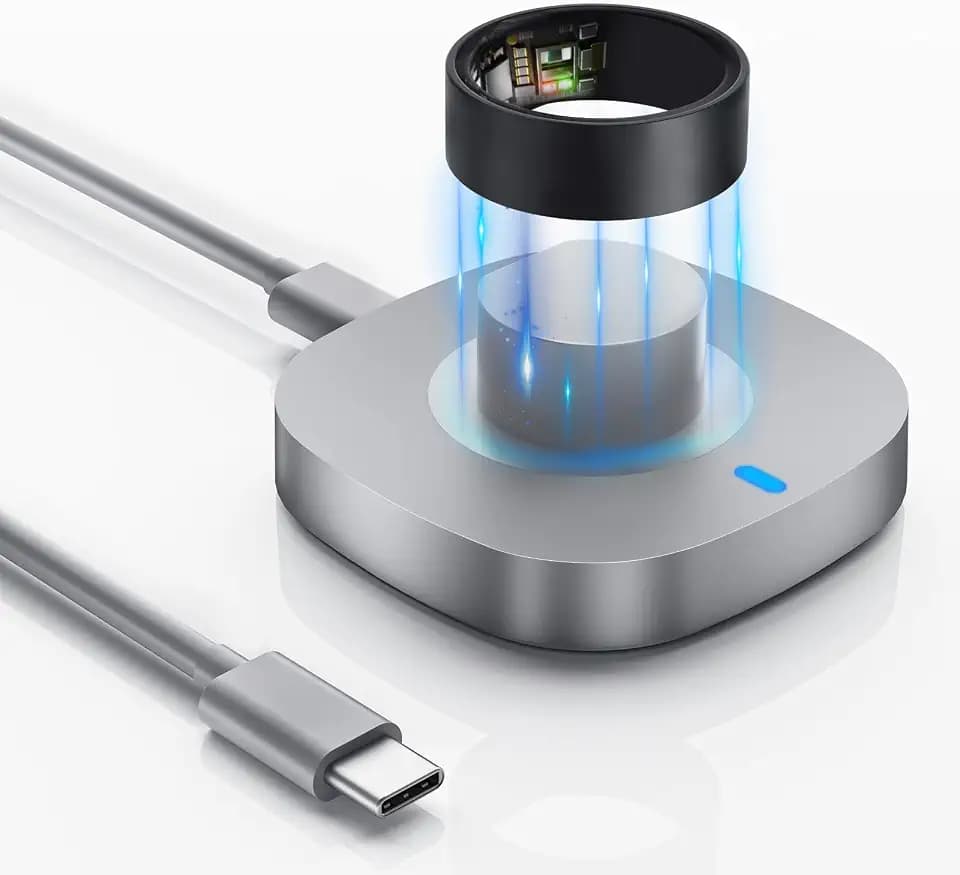 Ladegerät kompatibel mit Ultrahuman Ring Air, tragbare Schnellladestation mit USB-C-Kabel, Ersatz-Ladegerät für Ultrahuman Ring Air, kompaktes Metalldesign, ideal für Reisen, Büro oder Auto, Größe 6