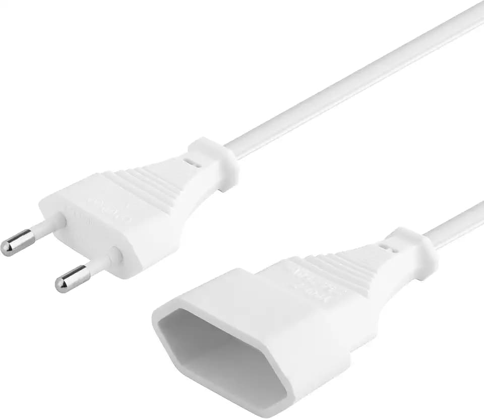 PremiumCord 230V 2m Verlängerungskabel, Verlängerungskabel mit Eurostecker und Eurostecker, Kabel Stromkabel, Stecker, weiß