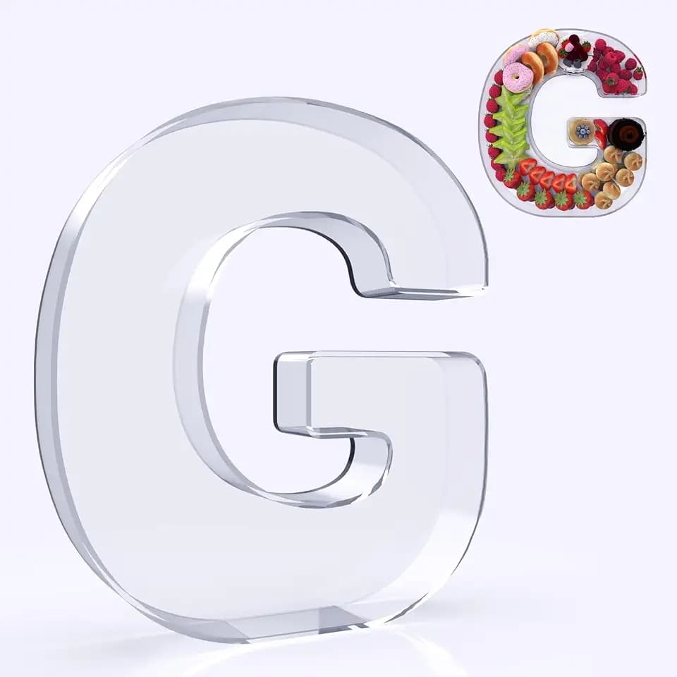 11" Acrylic Letter Charcuterie Box, Reusable Fillable Alphabet Number Shaped Form Tray for Birthday Anniversaries, Party Decorative Serving Plates Display Candy Cake (G)