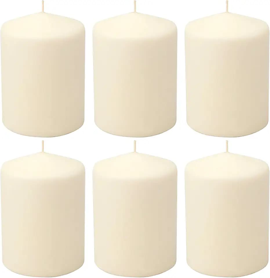 Stonebriar Unscented Pillar Candles – 35 Hour Burn Time, Long-Lasting Wax Candles for Weddings, Holidays, Home Décor & Special Events, Pack of 6, Ivory, 3" x 4"