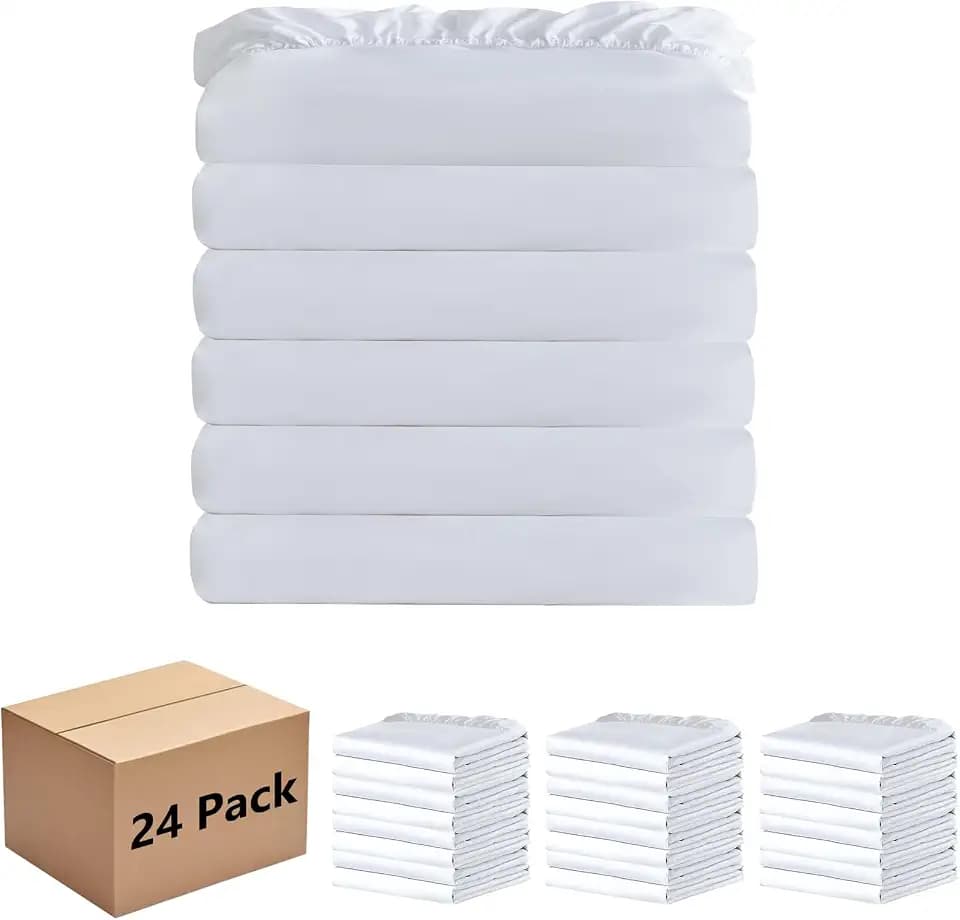CULVE White King Fitted Sheet Only, 24 Pack Bulk, Microfiber, 78x80