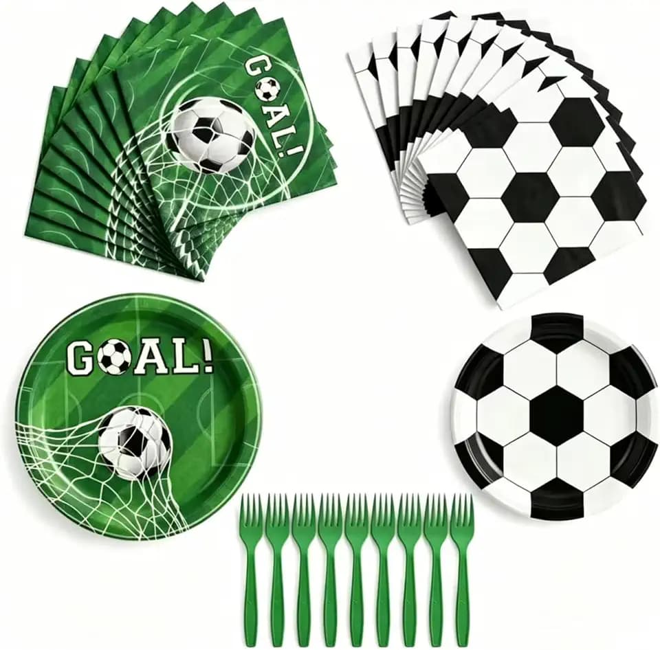 Goal & Soccer Plates and Napkins Party Supplies, Serves 24