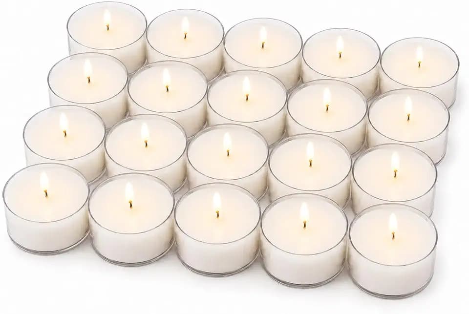 Stonebriar Oversized Tea Light Candles — Extra Long 9 Hour Burn Time, Unscented Long-Lasting Clear Cup Candles for Home Décor & Special Occasions, Pack of 40, White