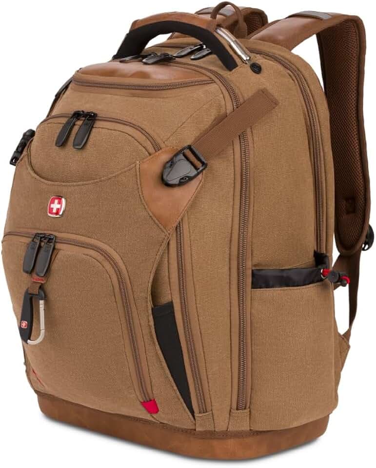 SwissGear Tool Bag Backpack, Fits Up to 17-Inch Laptop, Work Pack PRO, Brown Canvas