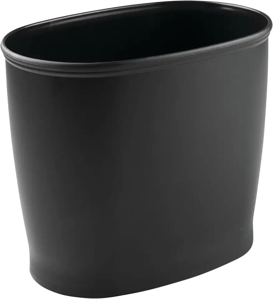 iDesign Slim Plastic Bathroom Trash Can, Black