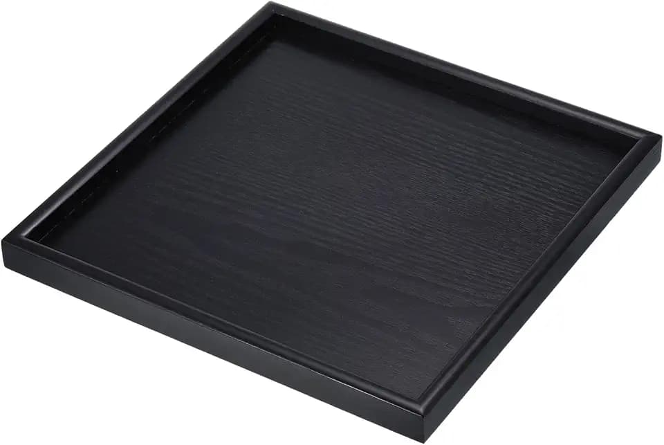PATIKIL Wood Serving Tray 12 Inch, Square Decorative Platter for Home Decor Kitchen Table Candle Holder, Black