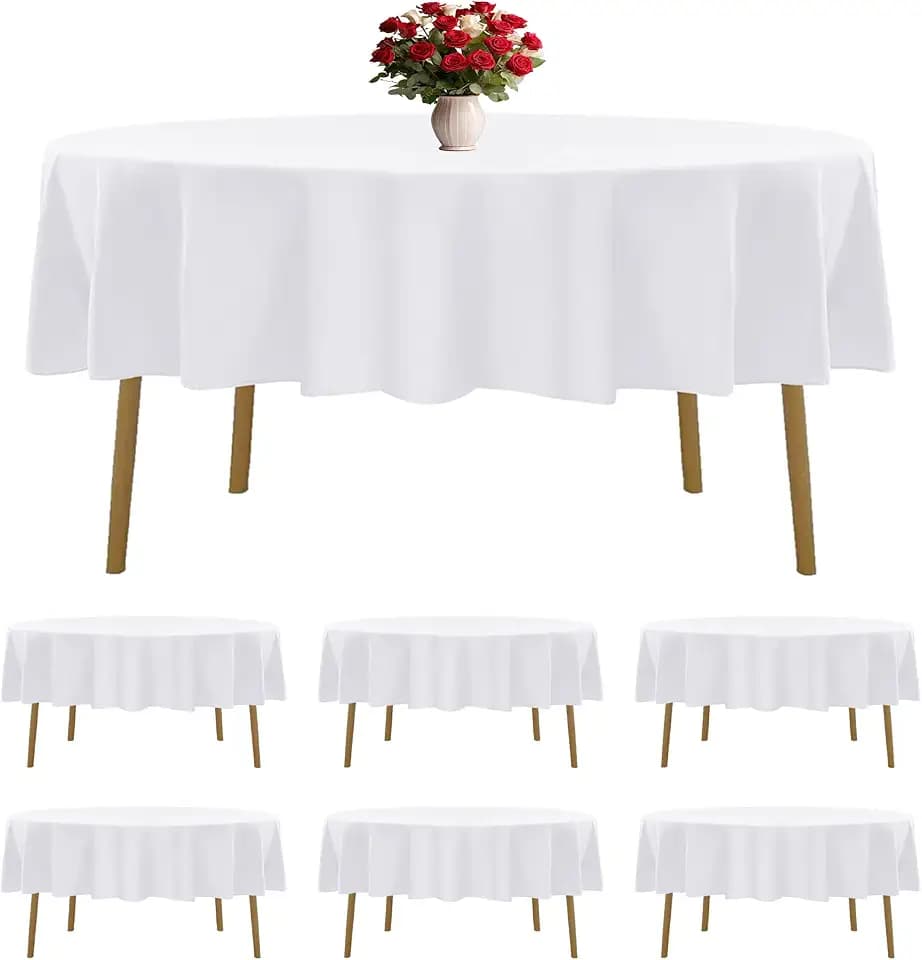 6 Pack White Round Tablecloths 70 Inches Table Cloth Stain and Wrinkle Resistant Washable Polyester Table Cover Fabric for Party, Wedding,Dining,and Banquet Decoration