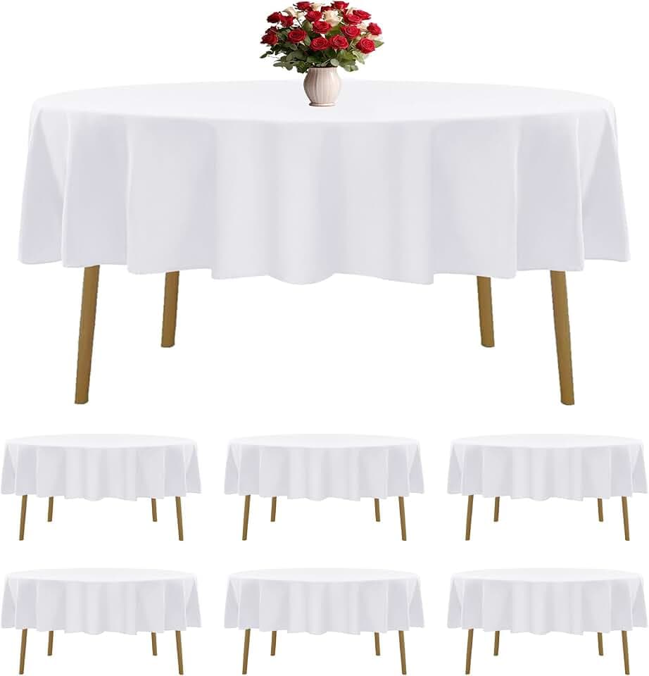 6 Pack White Round Tablecloths 90 Inches Table Cloth Stain and Wrinkle Resistant Washable Polyester Table Cover Fabric for Party, Wedding,Dining,and Banquet Decoration
