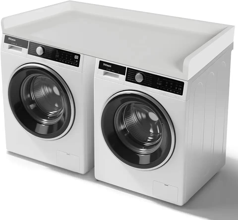 54" Washer Dryer Countertop, White Topper w/ Edge Rails for laundry machine