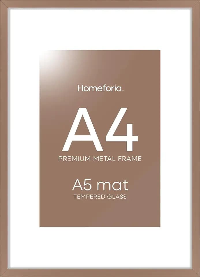 Homeforia A4 Mocha Picture Frame, High-End Metal, A5 Mat, Glass