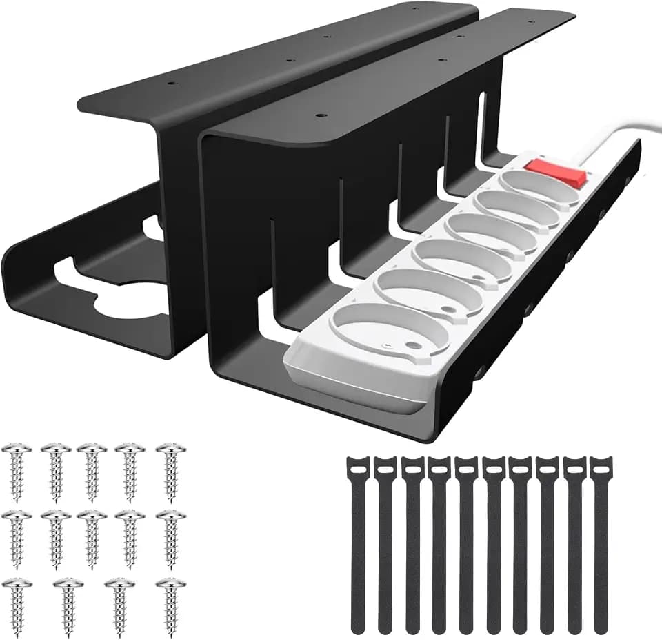 AiQInu Kabelkanal Schreibtisch, Inkl. Zubehör,Kabelmanagement Schreibtisch für Kabelversteck,Cable Management Kabelhalter Kabelwanne Tisch 2er Set,Kabelkorb Schwarz