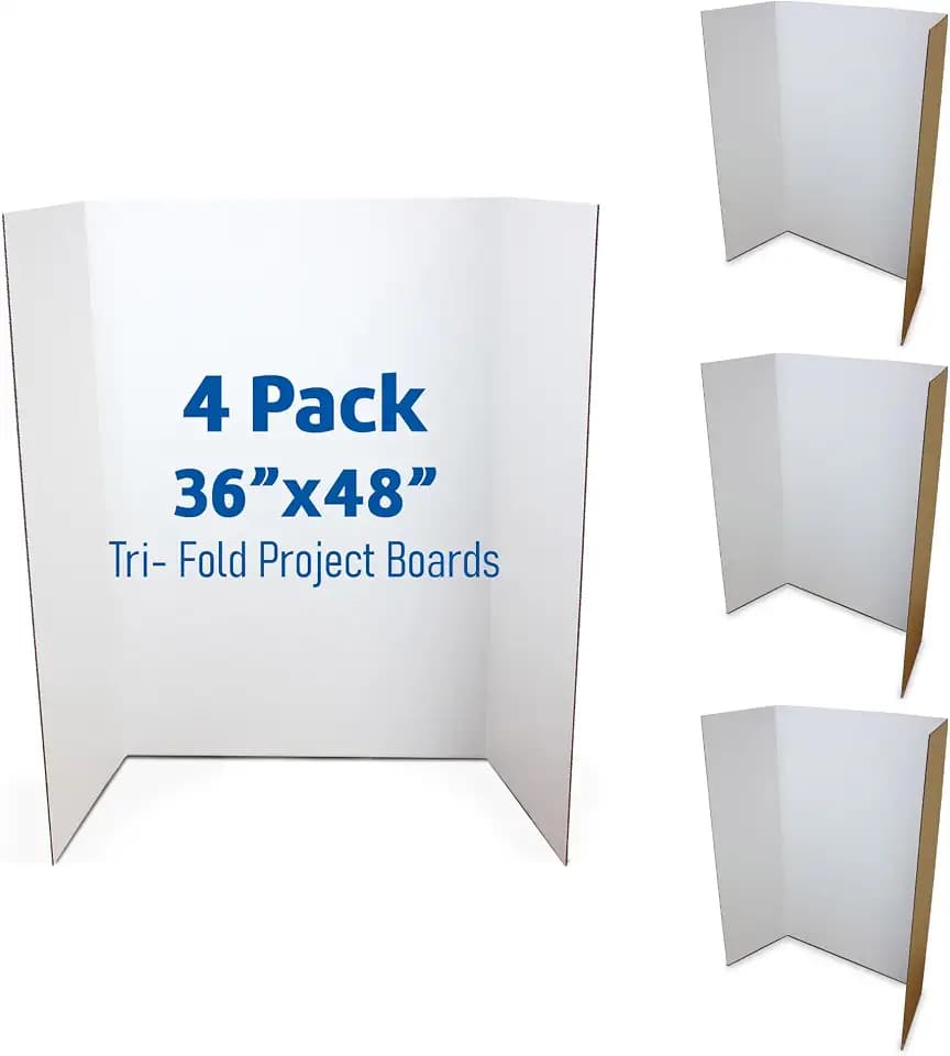 Flipside Products 36” x 48” Project Boards for Presentations, Science Fair, School Projects, Event Displays and Trifold Picture Board, Proudly Made in USA - White - 4 Pack