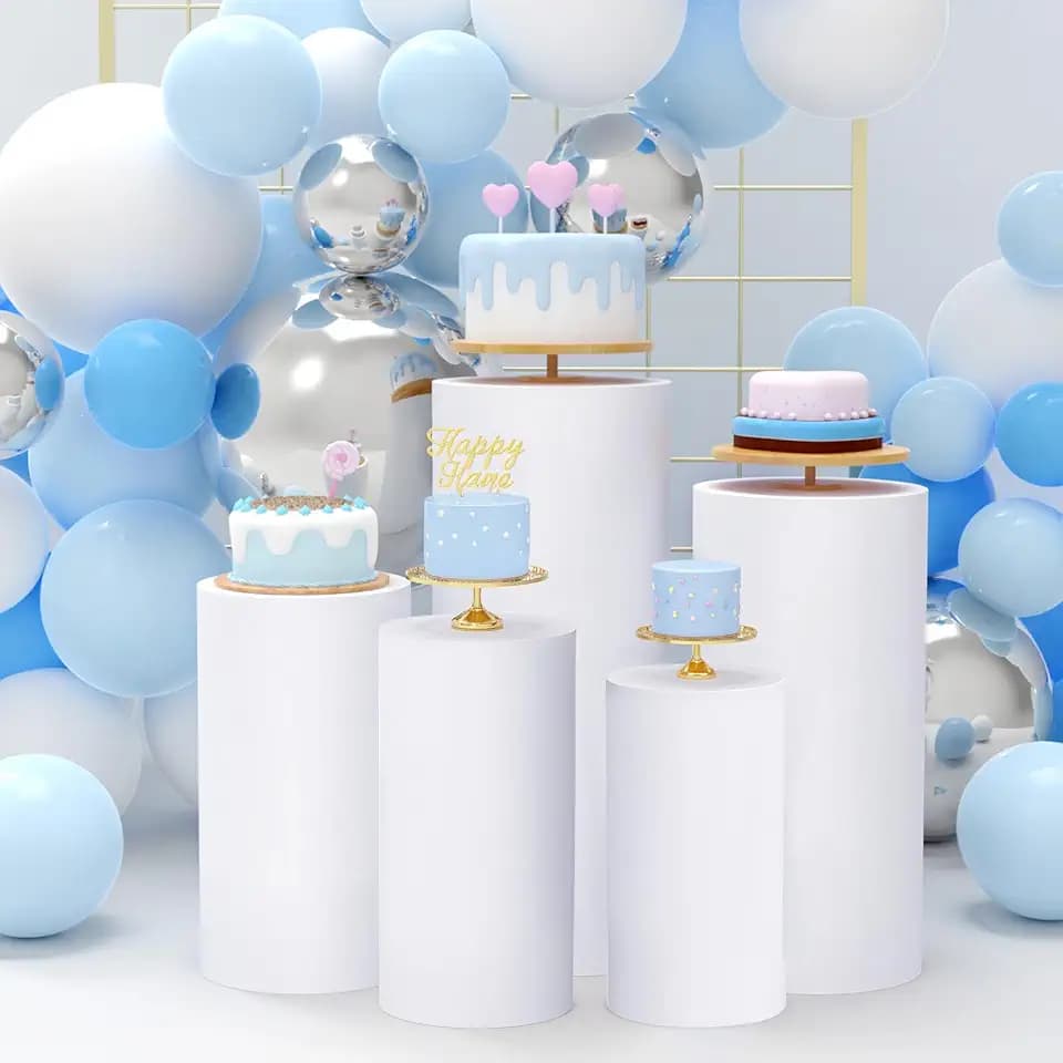 Babenest 5pcs Cylinder Pedestal Covers for Birthday Party Decor, White