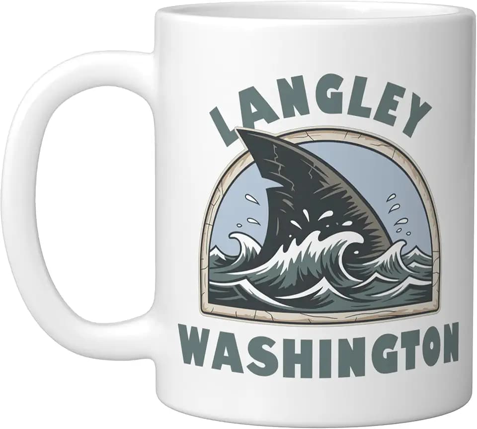 Langley Washington Shark Fin Vacation Souvenir Ceramic Mug, White, 11oz