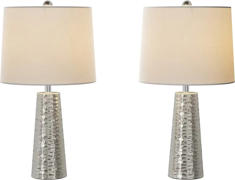 Lavish Home Table Lamps, Brushed Silver, Set of 2, 14” x 26”