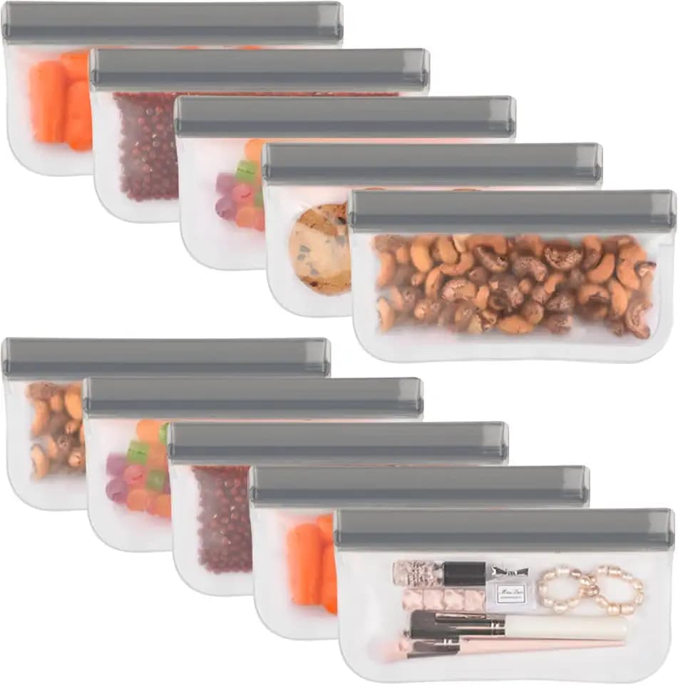 Lerine 10 Pack Reusable Snack Bags Dishwasher Safe, Reusable Freezer Bags