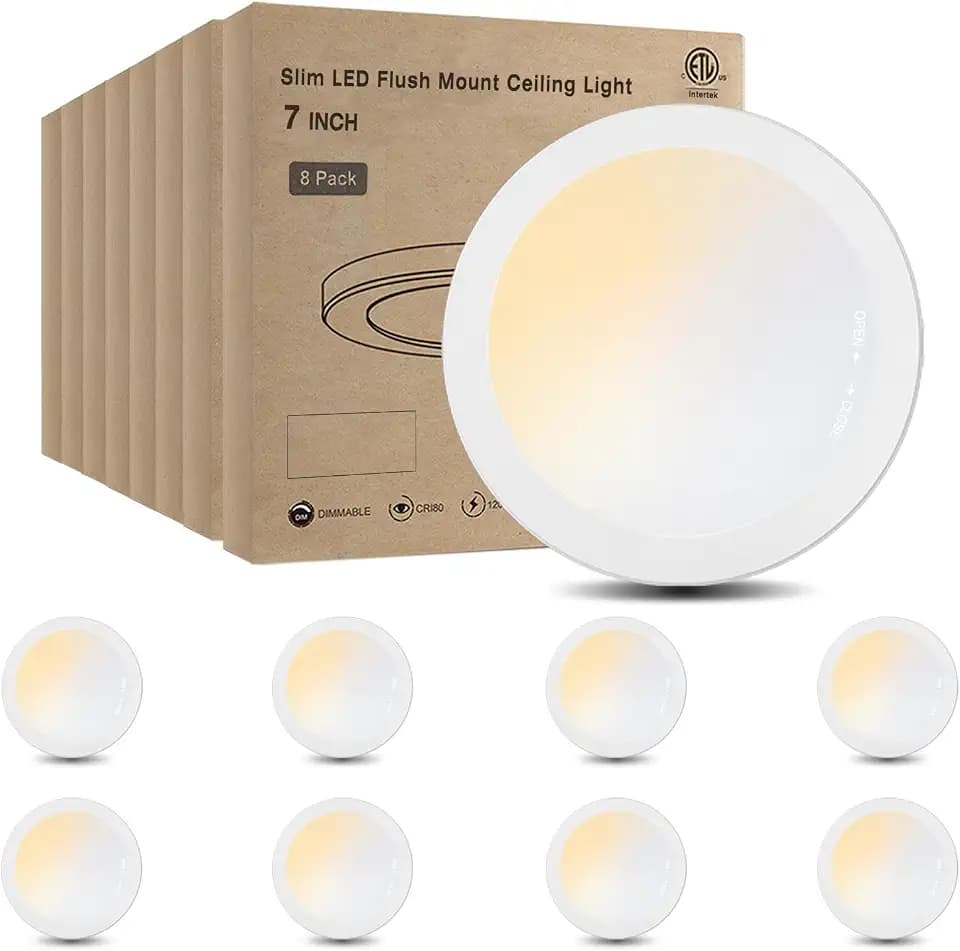 ETL Certified 7 inch Ceiling Light Dimmable Ultra-Slim Round LED Ceiling Lights Flush Mount 2700K/3000K/3500K/4000K/5000K 7'' Flat Ceiling Lamp Fixtures 5CCT 8 Pack