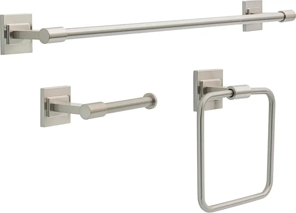 Delta Faucet McLaren 3-Piece Bathroom Set, SpotShield Brushed Nickel, 18"/24" Towel Rack, Toilet Paper Holder, Ring MCL63-BN