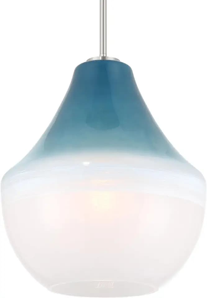 Minka Lavery 292-84 Pacific 14" Wide Pendant - Brushed Nickel with Blue Ombre Glass