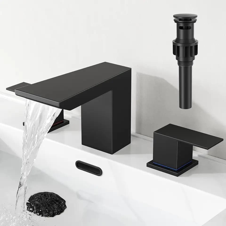 RUMOSE Bathroom Faucets 3 Hole Black Bathroom Sink Faucet with Drain