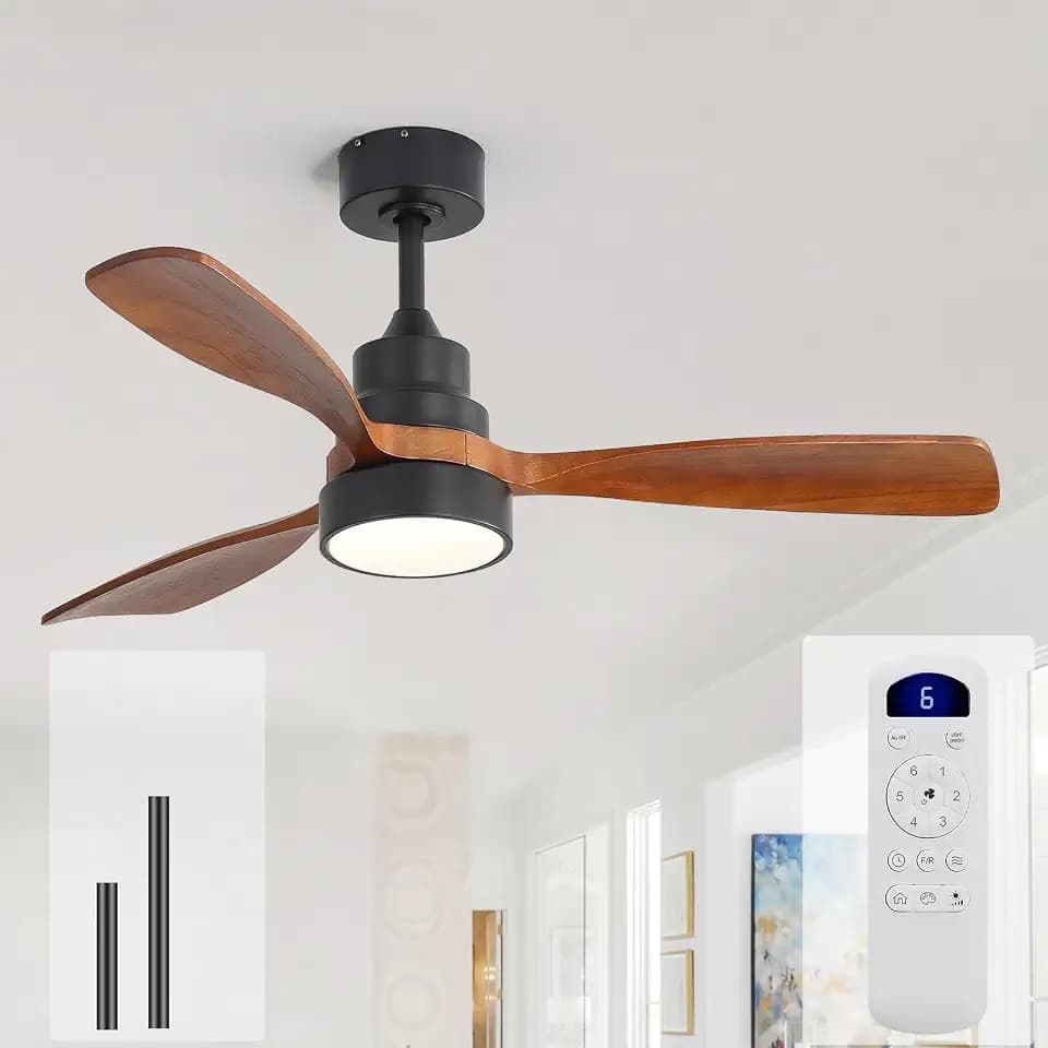 Sofucor 48 Inch Wood Ceiling Fans with Lights, Flush/Downrod Mount, Brown
