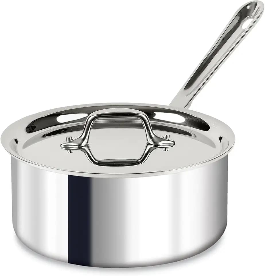 All-Clad - 8701004398 All-Clad 4203 Stainless Steel Tri-Ply Bonded Dishwasher Safe Sauce Pan with Lid / Cookware, 3-Quart, Silver -