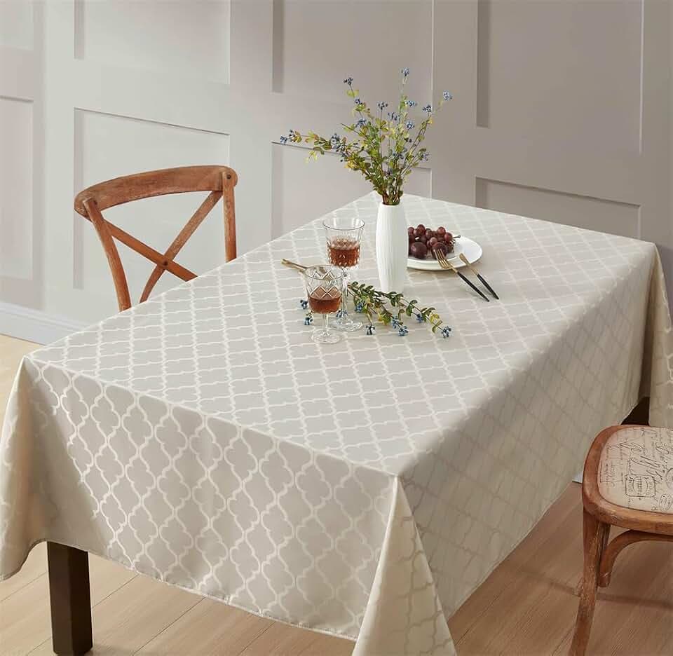 HLC.ME Modena Beige Waterproof Rectangle Tablecloth, 57x84 Inches