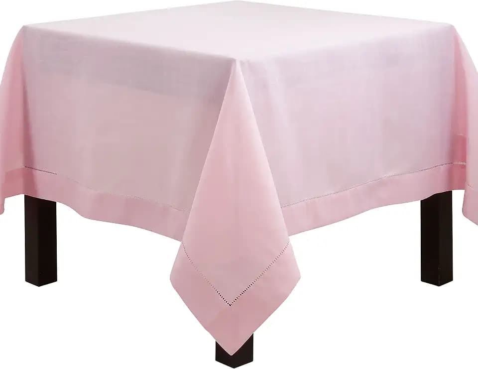 SARO LIFESTYLE Classic Hemstitch Tablecloth - Elegant Everyday Tablecloth with Textured Fabric and Hemstitched Border for Dining Tables and Formal Entertaining, 72"x72", Pink