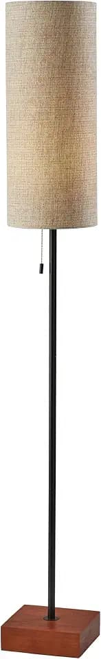 Adesso Floor Lamp, Walnut, Black & Beige Fabric, Modern, 62”