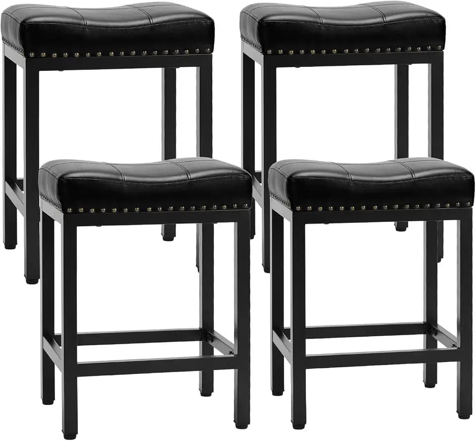 Sweetcrispy 24 Inch Bar Stools Set of 4, PU Leather Counter Height Stools