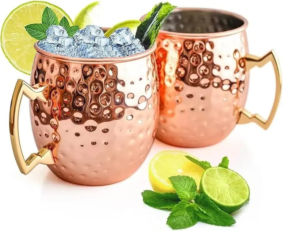 Moscow Mule Mugs Set of 2, 16 oz Hammered Copper Cups with Gold Brass Handles, Large Capacity Cups Gifts Perfect for Cold Drinks, Beer, Cocktail, Wine, Bars(16oz)