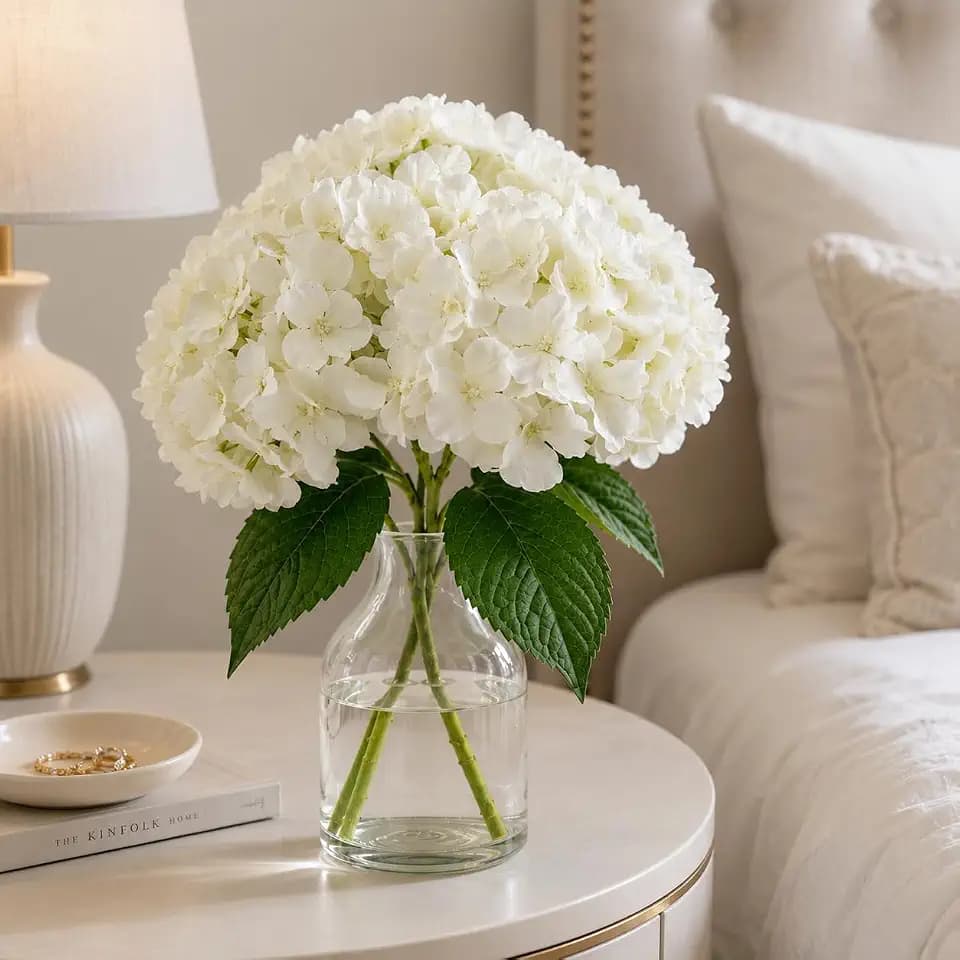 8Pcs White Hydrangea Artificial Flowers for Outdoor Planters