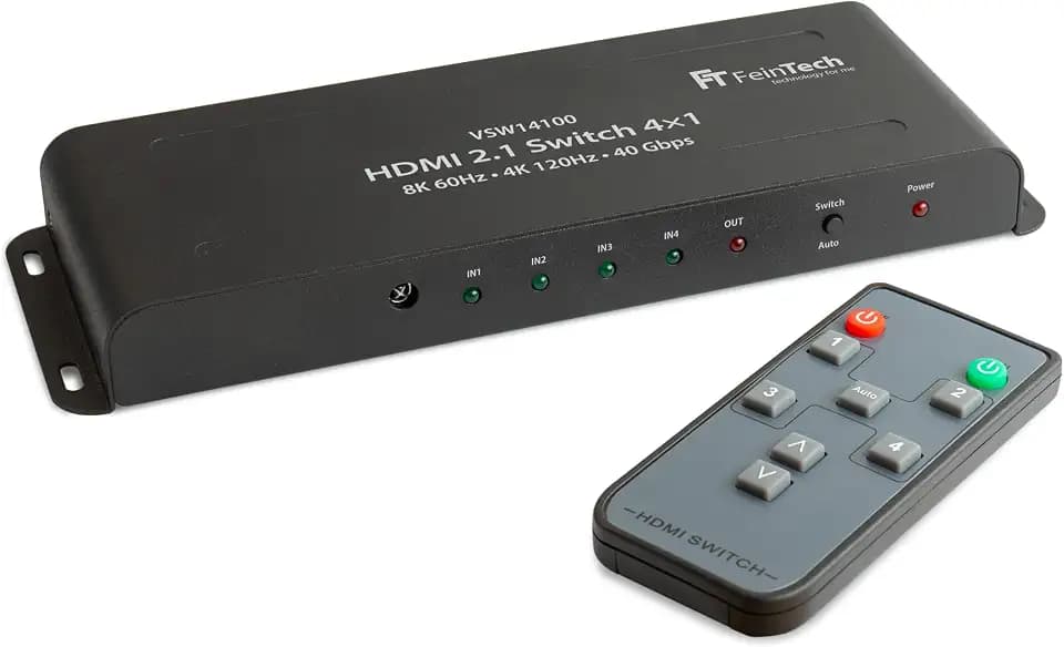 FeinTech VSW14100 HDMI 2.1 Switch 4K 120Hz Ultra-HD 4x1 Umschalter automatisch 8K 4 in 1 Out für Xbox PS5 TV Monitor HDR VRR