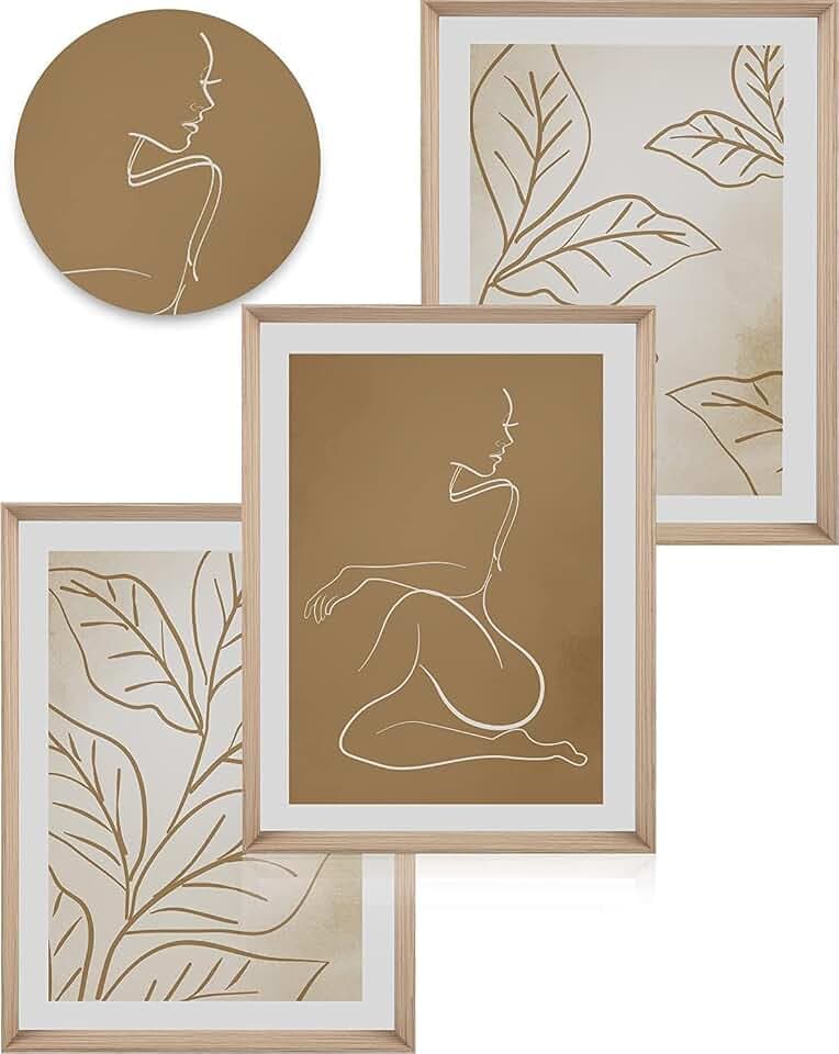 UPWOIGH Neutral Boho Line Art Framed Wall Art, 12 x 16 Inch, Set of 3