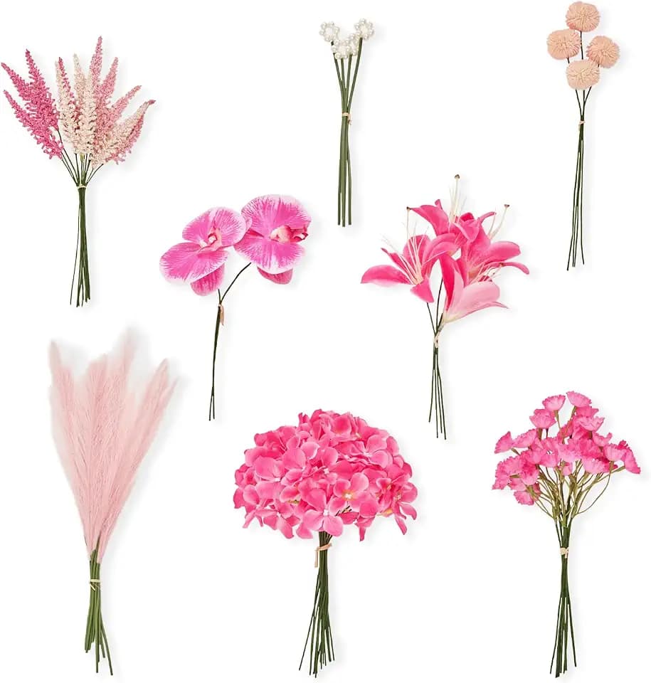 TINGE TIME Artificial Greenery Stems Box Set, 62pcs with 8 Kinds Faux Greenery Stems and Flowers Bulk Fake Reed for Wedding DIY Bouquets Table Centerpieces Floral Arrangement Wedding Home Decor