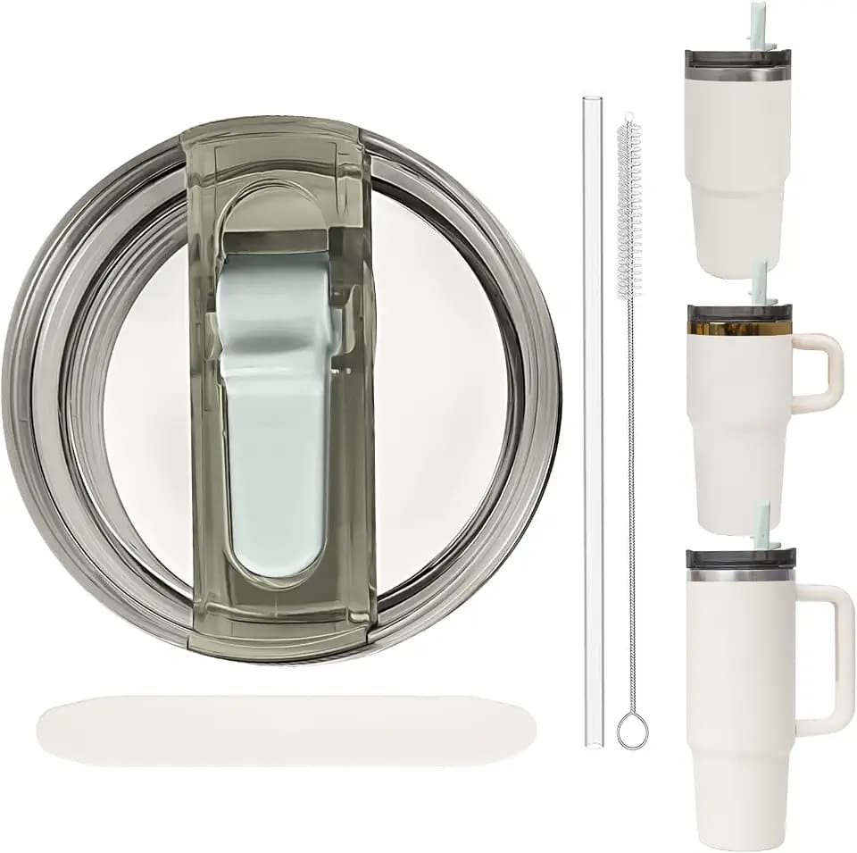 Replacement Leak Proof Tumbler FLIP Lid With Straw - Fit For Stanley ProTour Quencher and Quencher H2.0 20oz,30oz Tumbler (Shale, 20oz and 30oz)