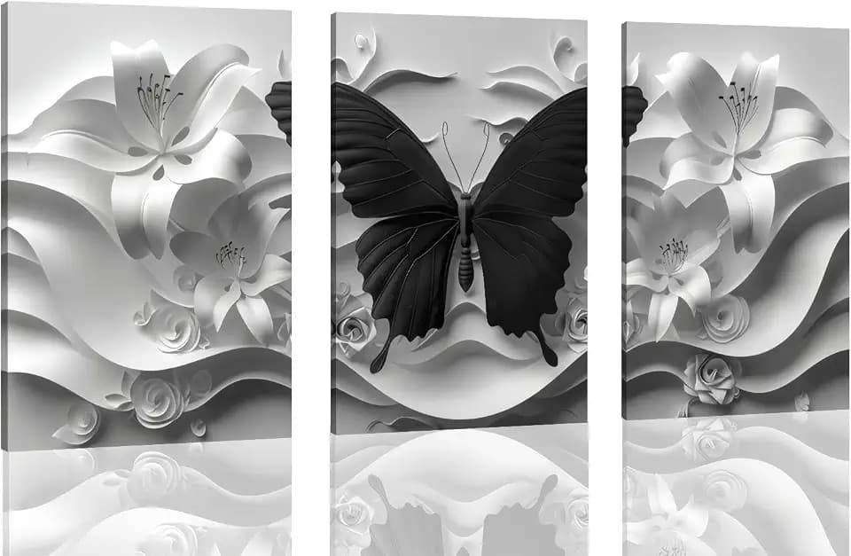Oulores Black and White Wall Decor Art Butterfly 3 Piece 16x24 Framed
