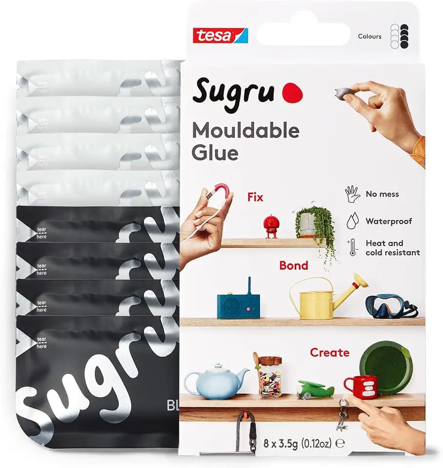 Sugru Silicone Super Glue - Waterproof All Purpose Wall Putty + Moldable Glue for Crafting + DIY Home Improvement - Removable + Kid-Safe - Indoor/Outdoor Use - 8 Pack - Black + White (3.5g/ea)