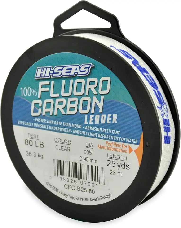 HI-SEAS 100% FLUOROCARBON Fishing LINE Leader - Clear Invisible Leader UNDETECTABLE to Fish, Fast Sinking 6LB-400LB