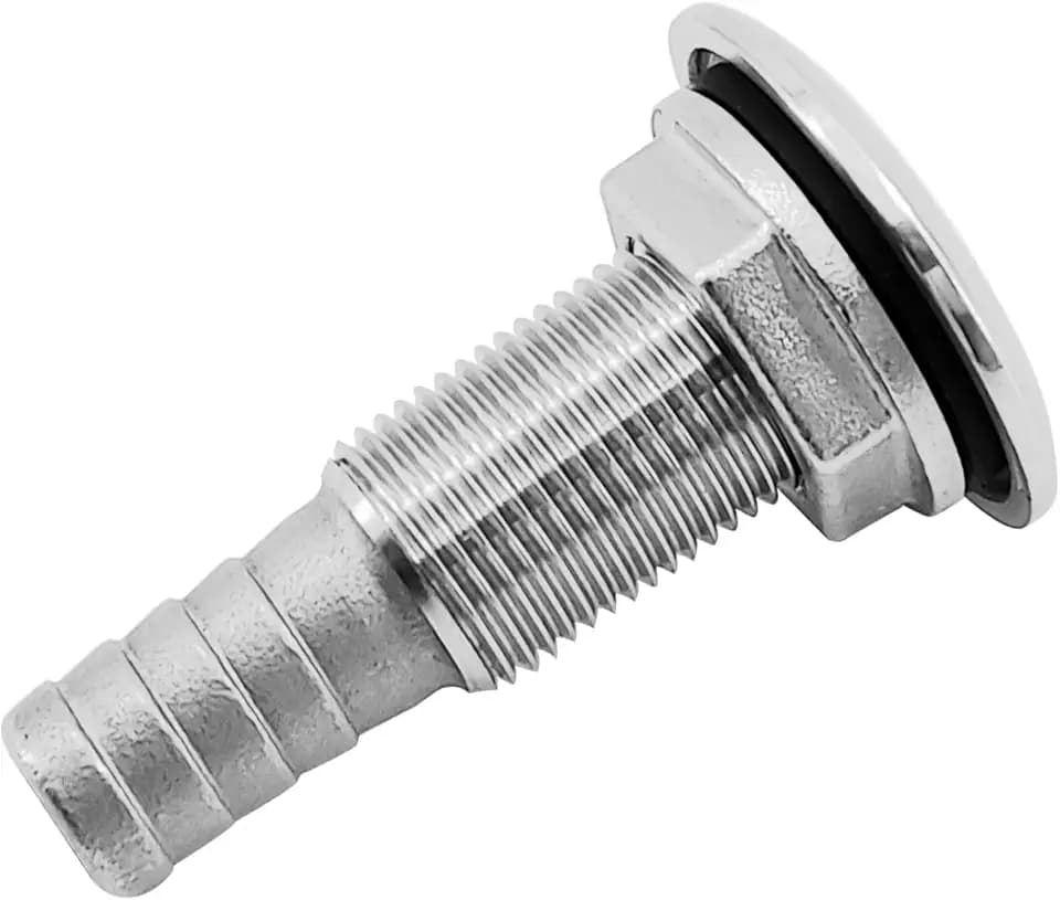 ISURE MARINE 1/2" Stainless Steel Thru-Hull ,Barbed Standard Length Straight Thru-Hull Fitting Boat Barbed Hose Thru Drain Connector